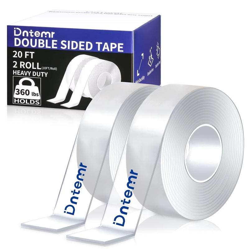 Dntemr Double Sided Tape Heavy Duty 2 Rolls Nano Tape (Total 20 Feet) for Poster Carpet Picture Hanging Strip Rug Strong Adhesive Multipurpose Clear Mounting Two Stick Sided DIY Tape 120" x 1.18" - Image 1